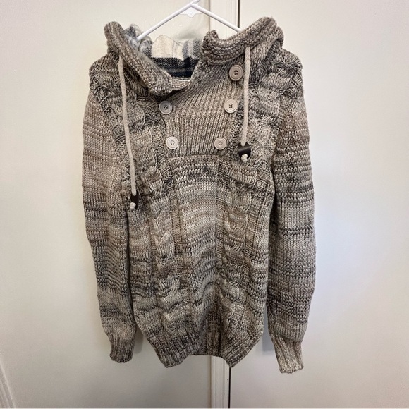 Leif Nelson Men’s Hooded Knit Sweater Size Medium Drawstring Pullover - Picture 3 of 9